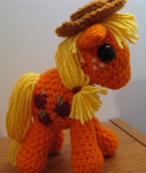 Size: 2026x2399 | Tagged: safe, artist:acrylicsheep, character:applejack, amigurumi, clothing, crochet, hat, high res, irl, photo, plushie, solo