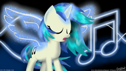 Size: 1920x1080 | Tagged: safe, artist:bvsquare, character:dj pon-3, character:vinyl scratch, artificial wings, augmented, female, glowing horn, magic, magic wings, solo, wings