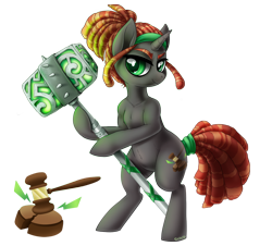 Size: 1000x903 | Tagged: safe, artist:skjolty, oc, oc only, oc:merry gavel, species:pony, bipedal, hammer, solo, war hammer, weapon