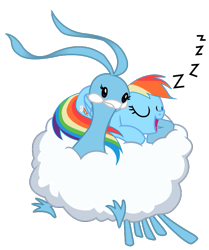 Size: 645x771 | Tagged: safe, artist:seaandsunshine, character:rainbow dash, species:pegasus, species:pony, altaria, crossover, duo, female, mare, nap, pokémon, simple background, sleeping, transparent background, vector, zzz