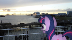 Size: 1920x1080 | Tagged: safe, artist:harpycross, character:twilight sparkle, cruise ship, ferry, irl, photo, ponies in real life, ship, solo