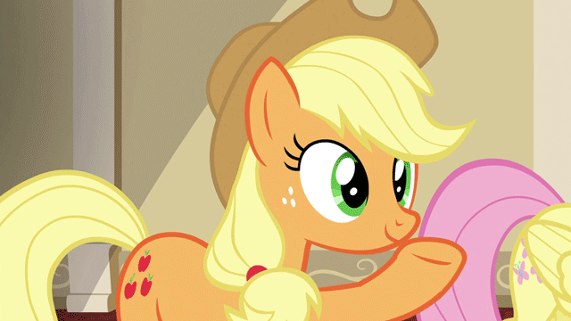 Size: 640x360 | Tagged: safe, artist:x-saltedfish, edit, edited screencap, screencap, character:applejack, character:fluttershy, episode:viva las pegasus, g4, my little pony: friendship is magic, animated, chocolate milk, cute, everything is ruined, exploitable meme, female, gif, glass, grin, meme, milk, pure unfiltered evil, shyabetes, smiling, spilled milk, squee
