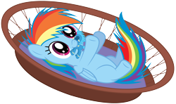 Size: 2600x1536 | Tagged: dead source, safe, artist:chubble-munch, character:rainbow dash, basket, cute, dashabetes, female, filly, filly rainbow dash, mouth hold, simple background, solo, toy, transparent background, vector, wonderbolts, younger