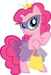Size: 3100x4525 | Tagged: safe, artist:chromadancer, character:pinkie pie, clothing, crown, female, handbag, jewelry, mask, regalia, simple background, skirt, solo, transparent background, tutu, vector
