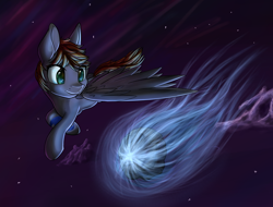 Size: 2302x1751 | Tagged: safe, artist:itresad, oc, oc only, comet, flying, smiling, solo, space, stars