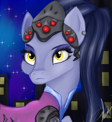 Size: 509x558 | Tagged: safe, artist:zomixnu, crossover, overwatch, ponified, ponytail, solo, widowmaker
