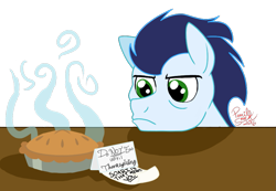 Size: 927x643 | Tagged: safe, artist:hufflepuffrave, character:soarin', species:pony, food, male, pie, simple background, solo, thanksgiving, that pony sure does love pies, transparent background