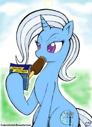 Size: 735x1012 | Tagged: safe, artist:crabmeatstick, character:trixie, species:pony, species:unicorn, eating, female, ice cream, mare, pinecone, solo, trixie eating pinecones