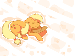Size: 800x600 | Tagged: safe, artist:rosewhistle, character:applejack, species:earth pony, species:pony, abstract background, cute, female, floppy ears, jackabetes, mare, prone, sleeping, solo