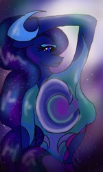 Size: 600x1000 | Tagged: safe, artist:zomixnu, character:princess luna, species:anthro, arm hooves, drawn on phone, female, solo