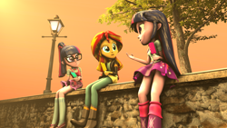 Size: 1920x1080 | Tagged: safe, artist:jarg1994, character:sunset shimmer, character:twilight sparkle, character:twilight sparkle (scitwi), species:eqg human, my little pony:equestria girls, 3d, boyshorts, clothing, food, panties, popsicle, purple underwear, skirt, source filmmaker, twolight, underwear, upskirt