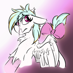 Size: 2000x2000 | Tagged: safe, artist:lining1306, artist:ralek, oc, oc only, oc:passel, species:pony, bow, cute, female, mare, original species, pink cloud, runny nose, solo, tail bow, talons, wings