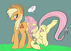 Size: 1550x1125 | Tagged: safe, artist:kidkaizer, character:applejack, character:fluttershy, ship:appleshy, faceful of ass, female, flutterseat, forced cunnilingus, lesbian, nonconsensual, plot, shipping