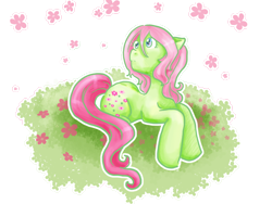 Size: 800x600 | Tagged: safe, artist:cloverminto, species:earth pony, species:pony, g3, female, flower flash, mare, prone, solo
