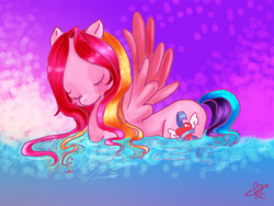 Size: 800x600 | Tagged: safe, artist:cloverminto, species:pegasus, species:pony, g3, eyes closed, female, mare, solo, spread wings, twilight pink, water, wings