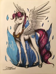 Size: 1024x1365 | Tagged: safe, artist:drago-draw, oc, oc only, oc:charger, species:pegasus, species:pony, commission, simple background, solo, traditional art