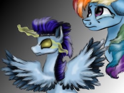 Size: 1024x768 | Tagged: safe, artist:neonspirit17, character:rainbow dash, character:soarin', species:pony, fanfic:piercing the heavens, ship:soarindash, artificial horn, crying, fake horn, fanfic, fanfic art, male, shipping, straight