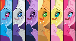 Size: 2363x1282 | Tagged: safe, artist:stjonal, character:applejack, character:capper dapperpaws, character:fluttershy, character:pinkie pie, character:rainbow dash, character:rarity, character:twilight sparkle, species:abyssinian, species:anthro, my little pony: the movie (2017), abyssinianized, cat, catified, male, mane six, palette swap, recolor, remix, species swap