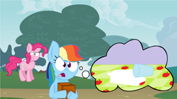Size: 2676x1500 | Tagged: safe, artist:redrose26, character:pinkie pie, character:rainbow dash, box, exploitable meme, meme, milk, spilled milk, spongebob squarepants, the inner machinations of my mind are an enigma, the secret box