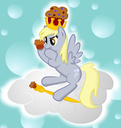 Size: 1000x1057 | Tagged: safe, artist:jrk08004, character:derpy hooves, species:pegasus, species:pony, cloud, female, mare, muffin, scepter, solo