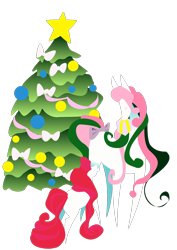 Size: 1240x1754 | Tagged: safe, artist:kicked-in-teeth, character:baby stockings, g1, christmas tree, gift giving, merry treat, missing cutie mark, present, simple background, transparent background, tree