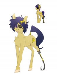 Size: 1296x1662 | Tagged: safe, artist:mint-and-love, oc, oc only, species:pony, amputee, eyepatch, femboy, male, prosthetic limb, prosthetics, simple background, solo, stallion, white background