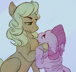 Size: 1800x1700 | Tagged: safe, artist:lxxjunebugxxl, character:applejack, character:pinkamena diane pie, character:pinkie pie, ship:applepie, alternate universe, female, lesbian, looking at each other, scar, shipping