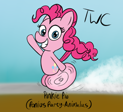 Size: 1258x1148 | Tagged: safe, artist:tellywebcartoons, character:pinkie pie, 30 minute art challenge, female, looney tunes, road runner, running, smiling, solo