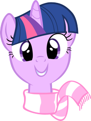 Size: 1425x1884 | Tagged: safe, artist:cthulhuandyou, character:twilight sparkle, character:twilight sparkle (unicorn), species:pony, species:unicorn, episode:winter wrap up, g4, my little pony: friendship is magic, bust, clothing, female, looking at you, portrait, scarf, simple background, smiling, solo, transparent background, vector
