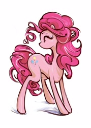 Size: 1144x1600 | Tagged: safe, artist:chio-kami, character:pinkie pie, eyes closed, female, looking back, smiling, solo