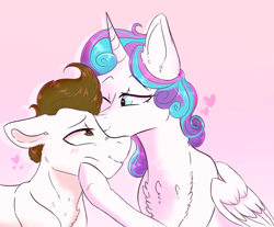 Size: 1024x846 | Tagged: safe, artist:shiny-cooler, character:pound cake, character:princess flurry heart, ship:poundflurry, chest fluff, crack shipping, cute, female, floppy ears, heart, kissing, male, older, shipping, simple background, straight