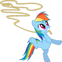 Size: 2703x2687 | Tagged: safe, artist:cthulhuandyou, character:rainbow dash, species:pegasus, species:pony, female, lasso, mare, mouth hold, rope, simple background, solo, standing, standing on one leg, svg, transparent background, vector