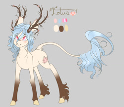 Size: 1338x1160 | Tagged: safe, artist:mint-and-love, oc, oc only, oc:lotus flower, species:kirin, antlers, branches for antlers, female, flower, lotus flowers, solo