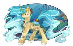 Size: 1600x1017 | Tagged: safe, artist:caldercloud, oc, oc only, species:pony, eyes closed, female, mare, original species, pond pony, solo