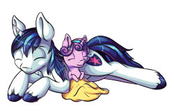 Size: 1739x1103 | Tagged: safe, artist:itresad, character:princess flurry heart, character:shining armor, species:alicorn, species:pony, species:unicorn, baby, baby pony, blanket, duo, father and daughter, male, simple background, sleeping, stallion, transparent background