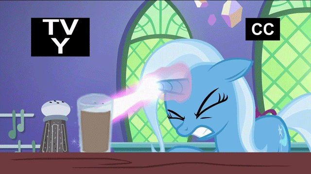 Size: 640x358 | Tagged: safe, artist:x-saltedfish, edit, edited screencap, screencap, character:trixie, species:pony, species:unicorn, episode:all bottled up, g4, my little pony: friendship is magic, animated, chocolate, chocolate milk, exploitable meme, fail, female, gif, mare, meme, milk, nice try asshole, perfect loop, pure unfiltered evil, solo, spilled milk, tv-y