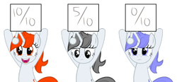 Size: 900x417 | Tagged: safe, artist:pinkiepi314, oc, oc:apathia, oc:discentia, oc:karma, species:pony, g4, female, frown, glare, hoof hold, lidded eyes, mare, open mouth, ponified, reddit, smiling
