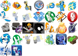 Size: 900x643 | Tagged: safe, artist:pinkiepi314, character:applejack, character:daring do, character:derpy hooves, character:dj pon-3, character:princess luna, character:rainbow dash, character:rarity, character:twilight sparkle, character:vinyl scratch, oc, oc:internet explorer, browser ponies, filly, filly rarity, firefox, icon, internet browser, internet explorer, minecraft, opera, ponified, recycle bin, safari, young, younger