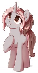 Size: 918x1765 | Tagged: safe, artist:kaylemi, oc, oc only, species:pony, species:unicorn, looking up, simple background, smiling, solo, white background