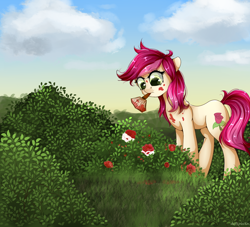 Size: 1600x1450 | Tagged: safe, artist:mitralexa, character:roseluck, species:earth pony, species:pony, female, flower, paint, paint on fur, paintbrush, painting, rose, solo