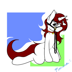 Size: 4000x4000 | Tagged: safe, artist:frowfrow, oc, oc only, oc:frozen blade, species:pony, species:unicorn, bridle, collar, kneeling, leash, male, muzzle, pet tag, semi-anthro, solo, stallion, tack