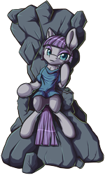 Size: 1244x2078 | Tagged: dead source, safe, artist:itresad, character:maud pie, species:earth pony, species:pony, clothing, eyeshadow, female, looking at you, makeup, mare, sitting, solo, throne, throne slouch