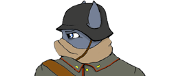Size: 1006x448 | Tagged: safe, artist:legionhooves, artist:legionhooves122, oc, oc only, species:anthro, species:pony, anthro oc, blue coat, blue eyes, face wrap, german soldier, looking sideways, male, serious, serious face, solo, stallion, world war i