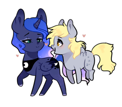Size: 800x700 | Tagged: safe, artist:kraytt-05, character:derpy hooves, character:princess luna, species:pegasus, species:pony, ship:lunaderp, cute, female, flying, heart, lesbian, looking at each other, mare, shipping, simple background, smiling, transparent background