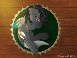 Size: 1024x768 | Tagged: safe, artist:humble-ravenwolf, oc, oc only, oc:ravenhoof, species:pony, crying, curled up, depressed, haiku, lying down, on side, rug, solo, vent art