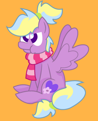 Size: 906x1108 | Tagged: safe, artist:redrose26, oc, oc only, oc:lavender heart, species:pony, clothing, orange background, scarf, simple background, solo