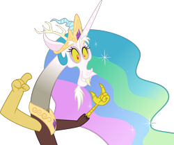 Size: 5000x4173 | Tagged: safe, artist:stjonal, character:discord, character:princess celestia, episode:dungeons & discords, .svg available, absurd resolution, crown, discord's celestia face, female, jewelry, pointing, regalia, simple background, solo, transparent background, vector