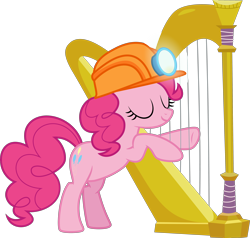 Size: 3772x3591 | Tagged: safe, artist:stjonal, character:pinkie pie, species:earth pony, species:pony, episode:rock solid friendship, g4, my little pony: friendship is magic, .svg available, bipedal, female, harp, helmet, high res, mare, mining helmet, musical instrument, simple background, solo, transparent background, vector