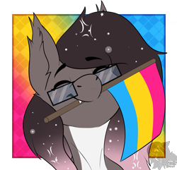 Size: 1323x1273 | Tagged: safe, artist:shilohsmilodon, oc, oc only, oc:gradient wish, species:pony, bust, flag, lgbt, pansexual, pansexual pride flag, pride, solo