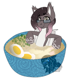Size: 1149x1252 | Tagged: safe, artist:shilohsmilodon, oc, oc only, oc:gradient wish, species:pony, bowl, commission, cup, cup of pony, cute, food, micro, noodles, ramen, relaxing, simple background, solo, soup, transparent background, watermark, ych result